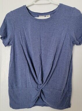 Max Studio Casual Twist-Front Blue Women's Tee, Sz Small